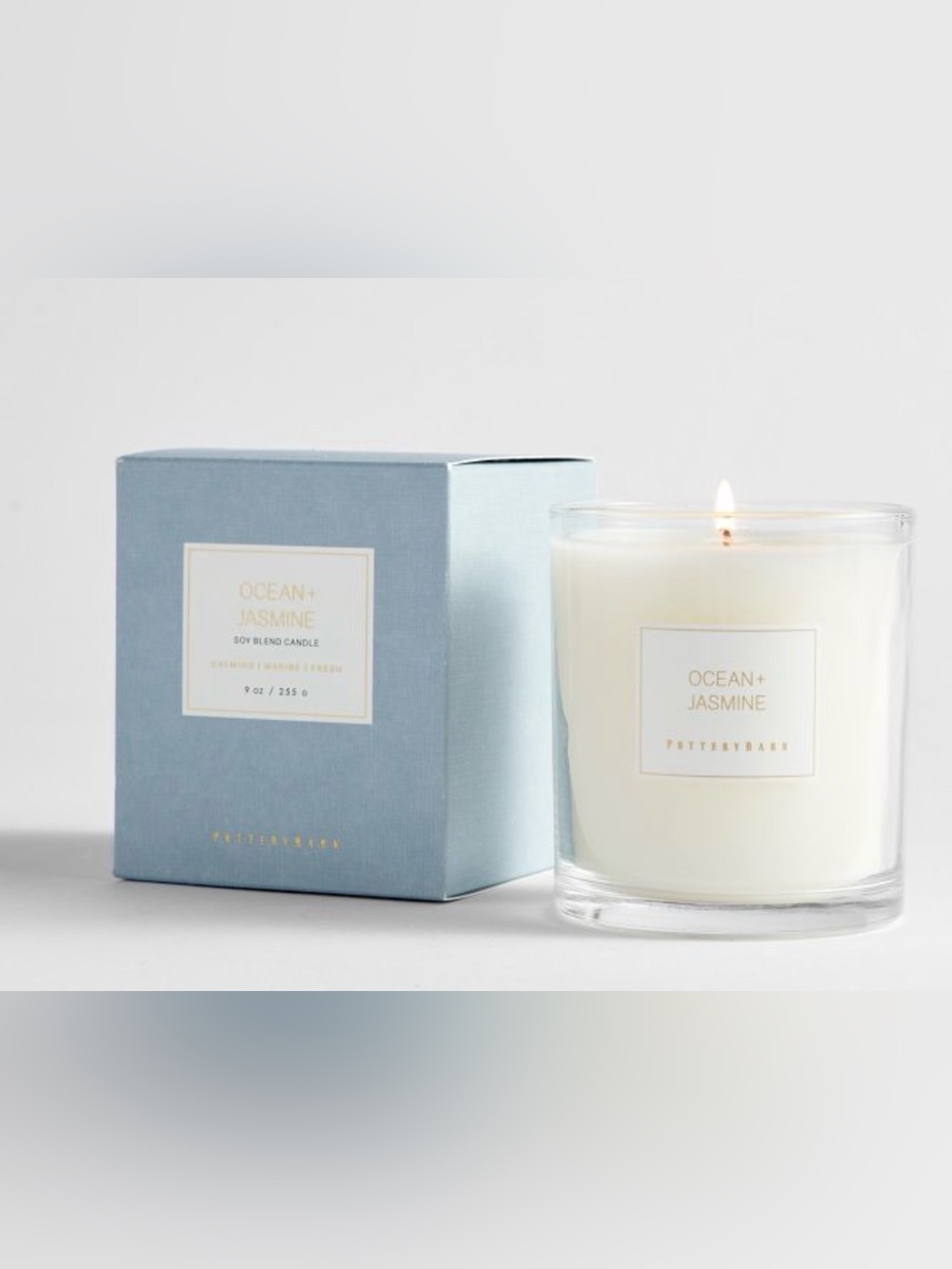 Pottery Barn Ocean + Jasmine Candle - White & Light Blue Box